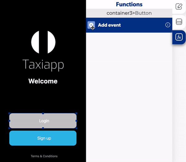 Select which screen the user will go when he press the button.