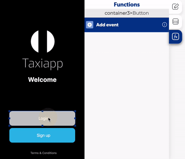 Select which screen the user will go when he press the button.
