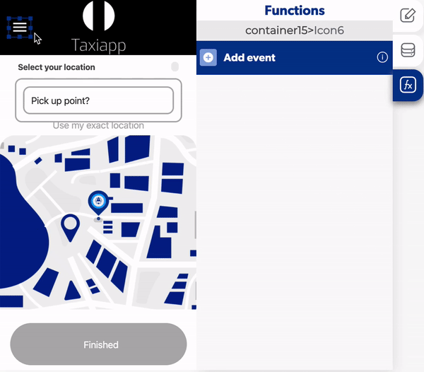 Activate the function toggle side menu to open the side menu.